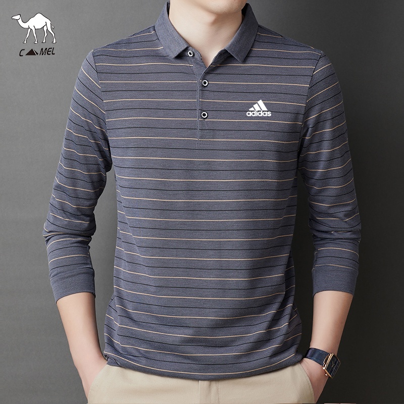 Áo polo tay dài chất liệu cotton kẻ sọc thời trang cho nam 2021