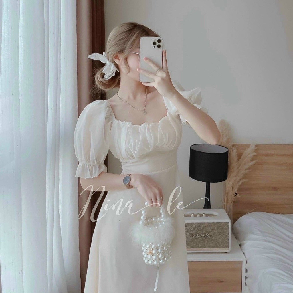Đầm Cổ Vuông Tay Phồng Thiết Kế Dự Tiệc , Đi Chơi Sang Chảnh Chất Liệu Voan Mềm Mại Nhẹ Nhàng Thời Trang Nữ Minh Phúc