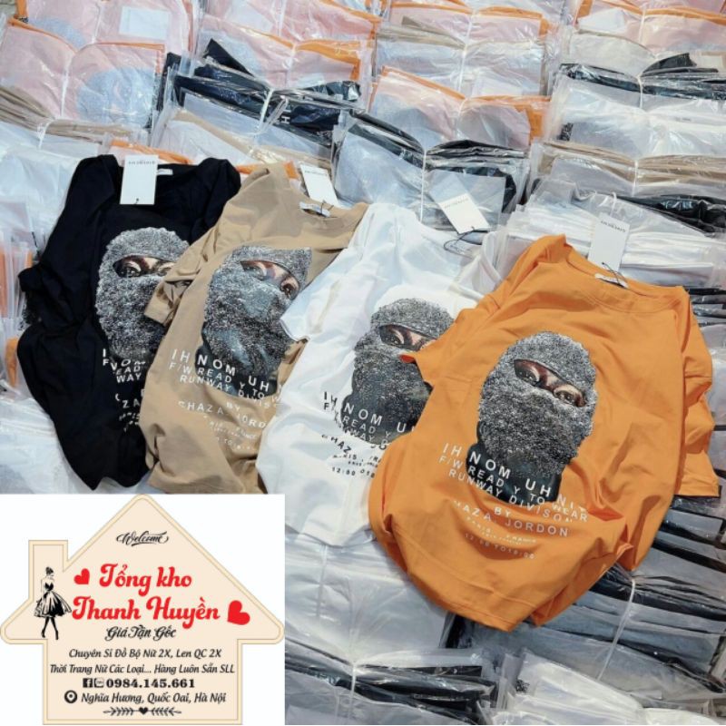 Bán sỉ áo phông túi zip hình mặt nạ, 65kg đổ lại, cotton, dáng rộng đến 65kg