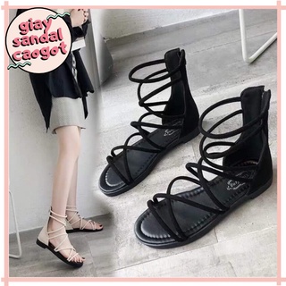 Giày sandal chiến binh cổ cao có khóa kéo sau đế bằng sd-0302