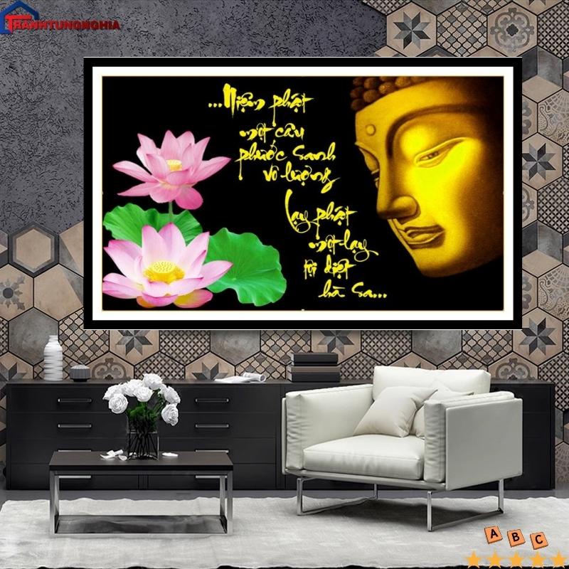 Tranh đính đá, tranh thêu chữ thập phật tổ 80cm x 50cm