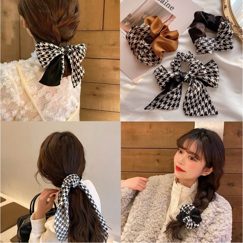 Scrunchies cột tóc vải sọc thắt nơ và trơn nhiều kiểu hàn quốc S27