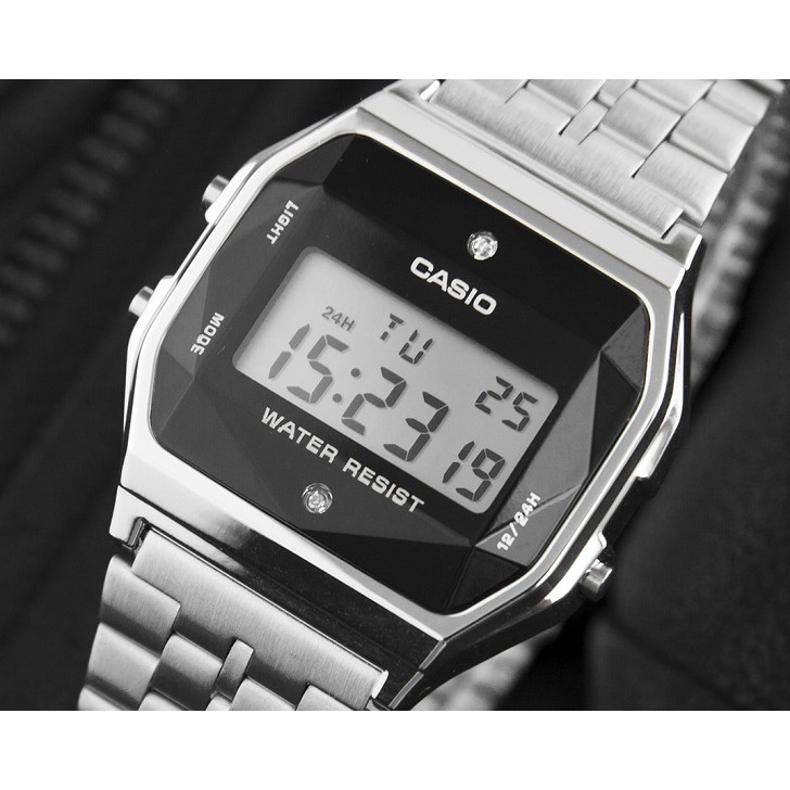 Đồng Hồ Casio Nam/nữ A159WAD-1 Dây Kim Loại Mạ Bạc - Đính Đá Kim Cương - chống nước