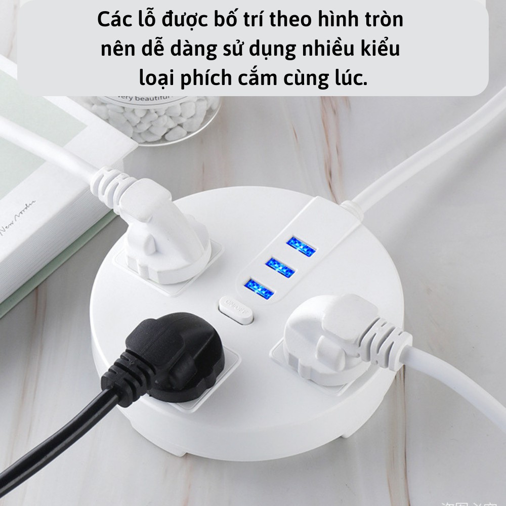 Ổ Điện, Ổ Cắm Điện Đa Năng Dây Dài Chống Giật 3 Cổng USB Tiện Lợi TIME HOME