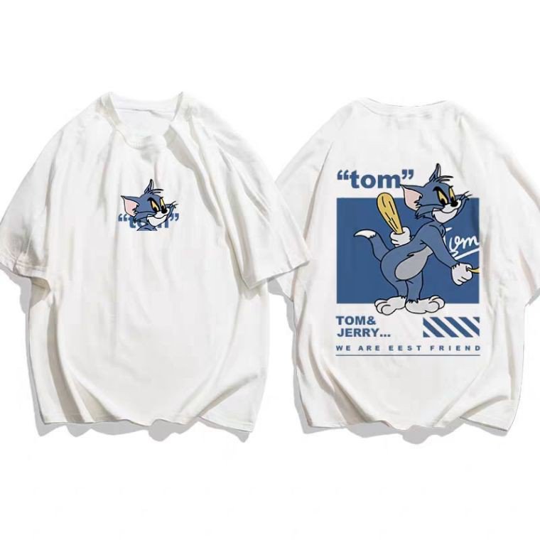 Áo Thun Cotton Dáng Rộng In Hoạt Hình Tom And Jerry Đáng Yêu Cho Cặp Đôi