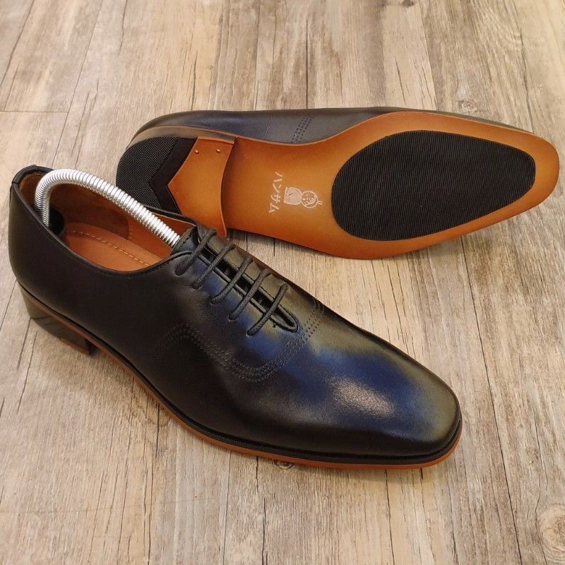 Giày Oxford Hansamu - AL 5 lỗ da trơn MS004 Đen