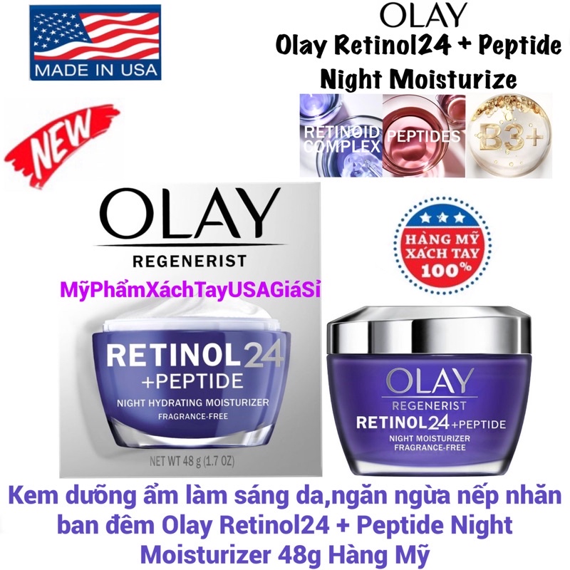 [HOTNEW]Kem dưỡng ẩm làm sáng da,ngăn ngừa nếp nhăn ban đêm Olay Retinol24 + Peptide Night Moisturizer 48g USA