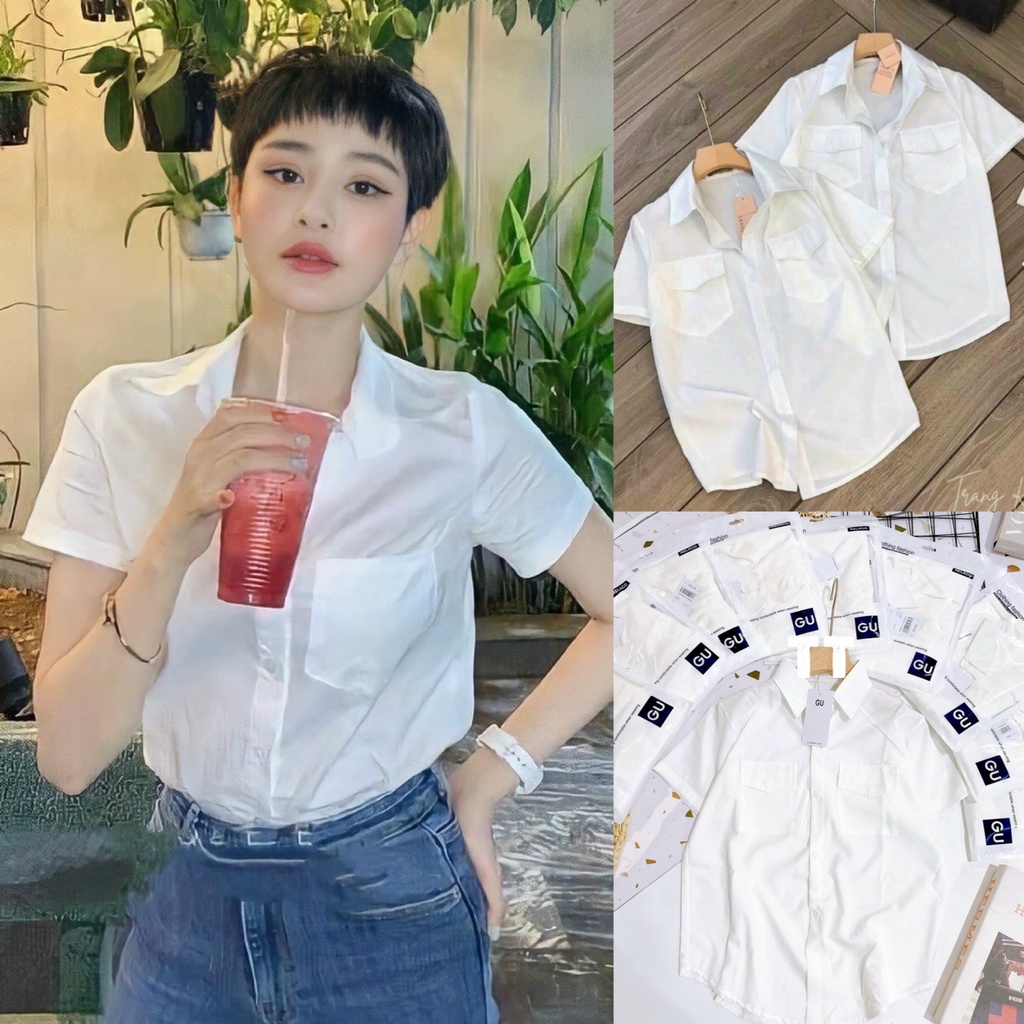 Áo sơ mi trắng nữ cộc tay hiền hồ túi Gu chất cotton hàng đẹp A210 SUTANO