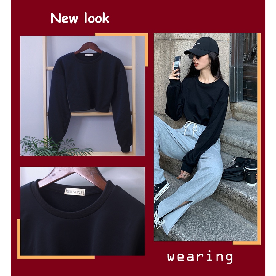 Áo nỉ sweater nữ tay dài dáng lửng croptop  lót lông siêu ấm, siêu nhẹ, áo hoodie chất đẹp