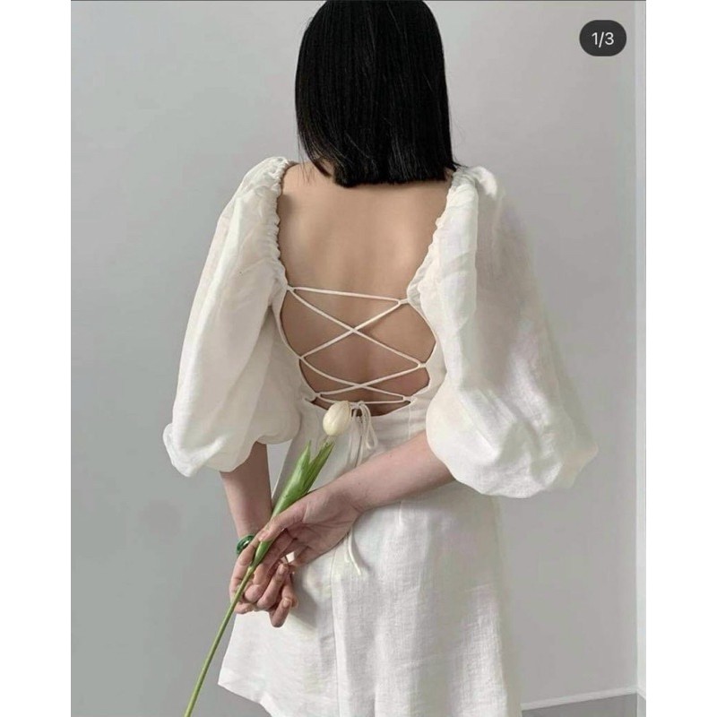 Đầm Xinh LYLY MINI DRESS Thiết kế hở lưng đan dây thanh lịch chất linen thun dày dặn có sẵn mút ngực | BigBuy360 - bigbuy360.vn