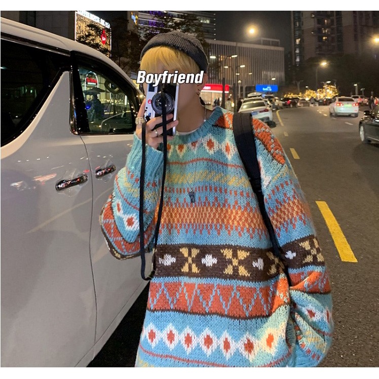 Áo sweater len nam dệt kim form rộng họa tiết phong cách ulzzang Hàn Quốc Áo len sweater nam nữ oversize unisex học sinh