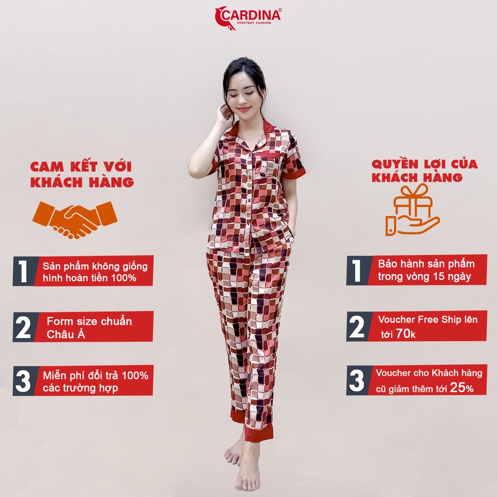 Đồ Bộ Pijama Nữ 𝐂𝐀𝐑𝐃𝐈𝐍𝐀 Chất Lụa Satin Nhật Cao Cấp Áo Cộc Tay Quần Dài Họa Tiết Trẻ Trung 2Pi22