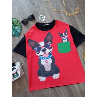 áo thun thái unisex oversize[chó đeo kính] KY49