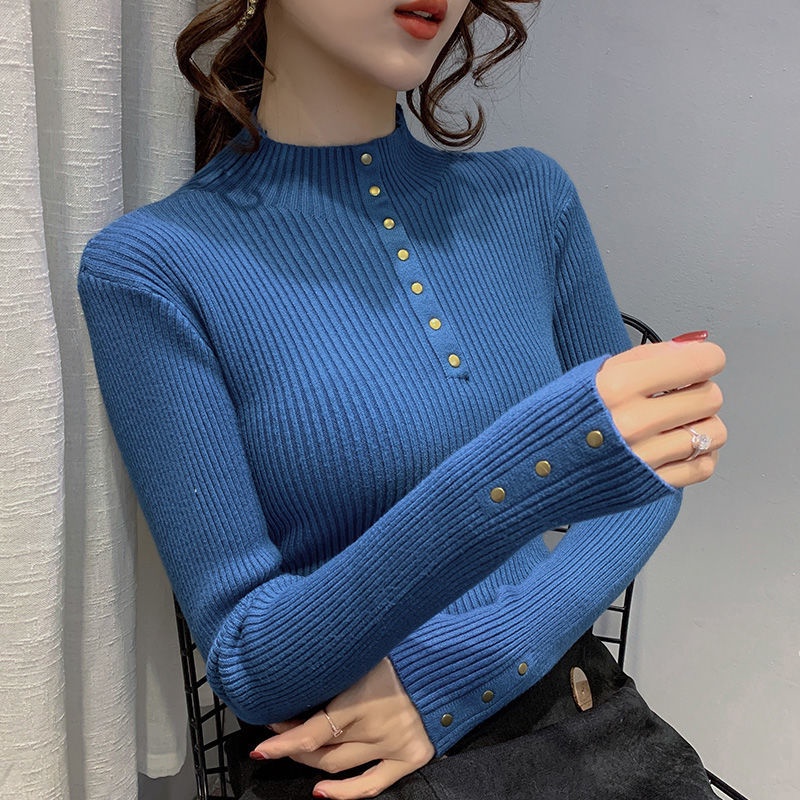 Áo Sweater Tay Dài Cổ Lọ Dáng Ôm Thời Trang Thu Đông Phong Cách Hàn Quốc Cho Nữ