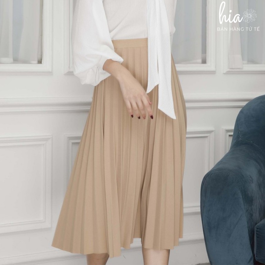 Chân váy xếp li trơn cạp chun dày dặn phối với mọi loại áo | BigBuy360 - bigbuy360.vn