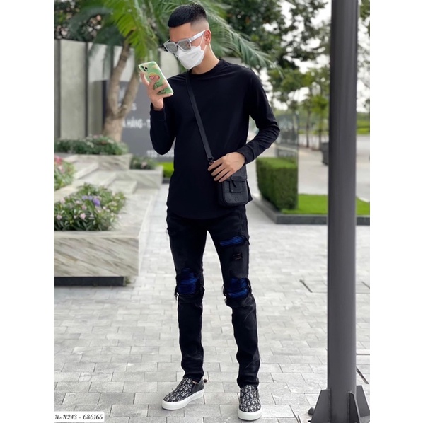 Áo nỉ longtee nam hoạ tiết đơn giản,áo nỉ đuôi tôm nam 2 màu đen trắng