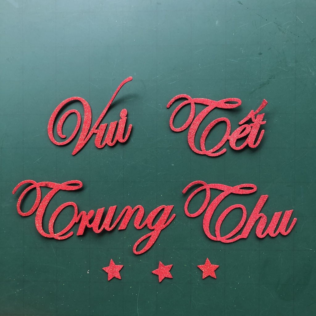 Mẹt tre trang trí Vui Tết Trung Thu cùng chị Hằng Nga dưới ánh trăng tròn đường kính 60cm chữ xốp nổi phủ nhũ lấp lánh