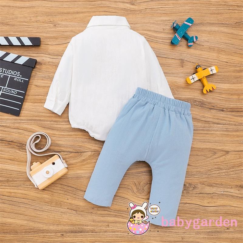 Set Đồ 2 Món Gồm Áo Sơ Mi Tay Dài Cổ Bẻ Màu Trơn Thắt Nơ + Quần Dài Lưng Thun Cho Bé Trai 0-24 Tháng Tuổi