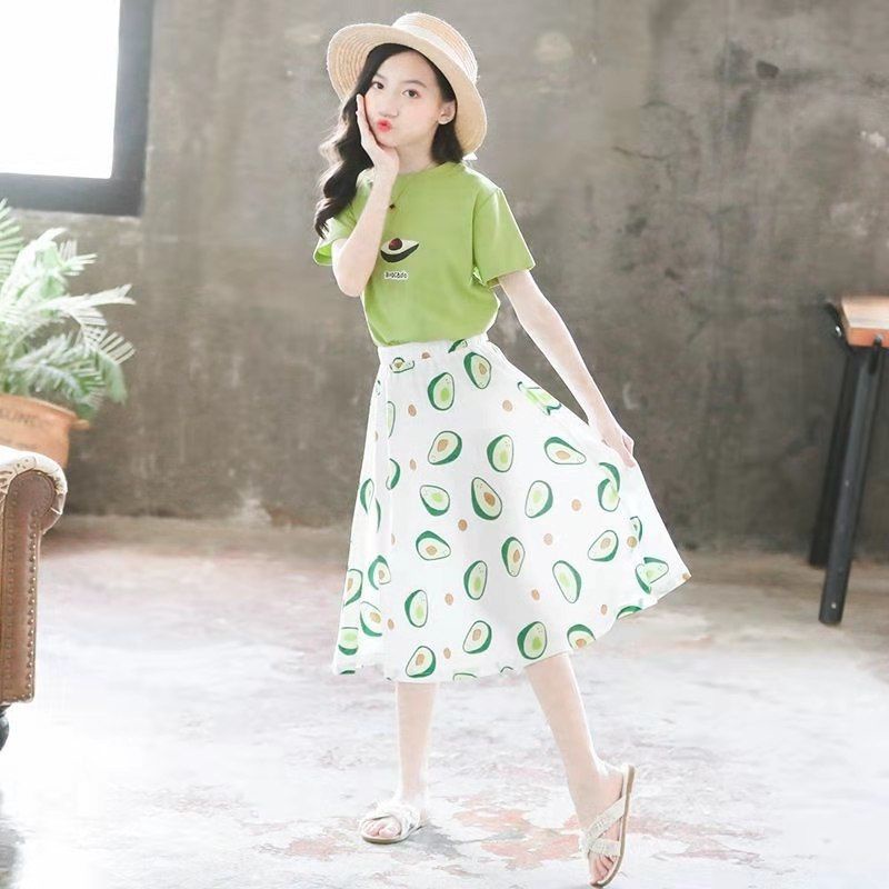 Bộ Áo Thun Cotton + Chân Váy Thời Trang Mùa Hè Kiểu Mới Dành Cho Bé Gái 8-10-12-13-15 Tuổi