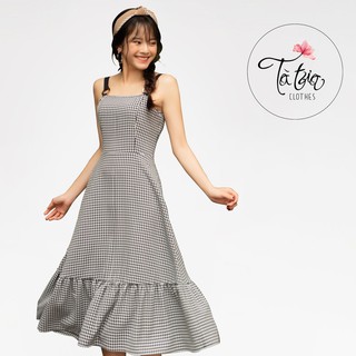 Tà Tưa Clothes Đầm 2 dây kẻ trắng rúm thân dưới, mặt đai