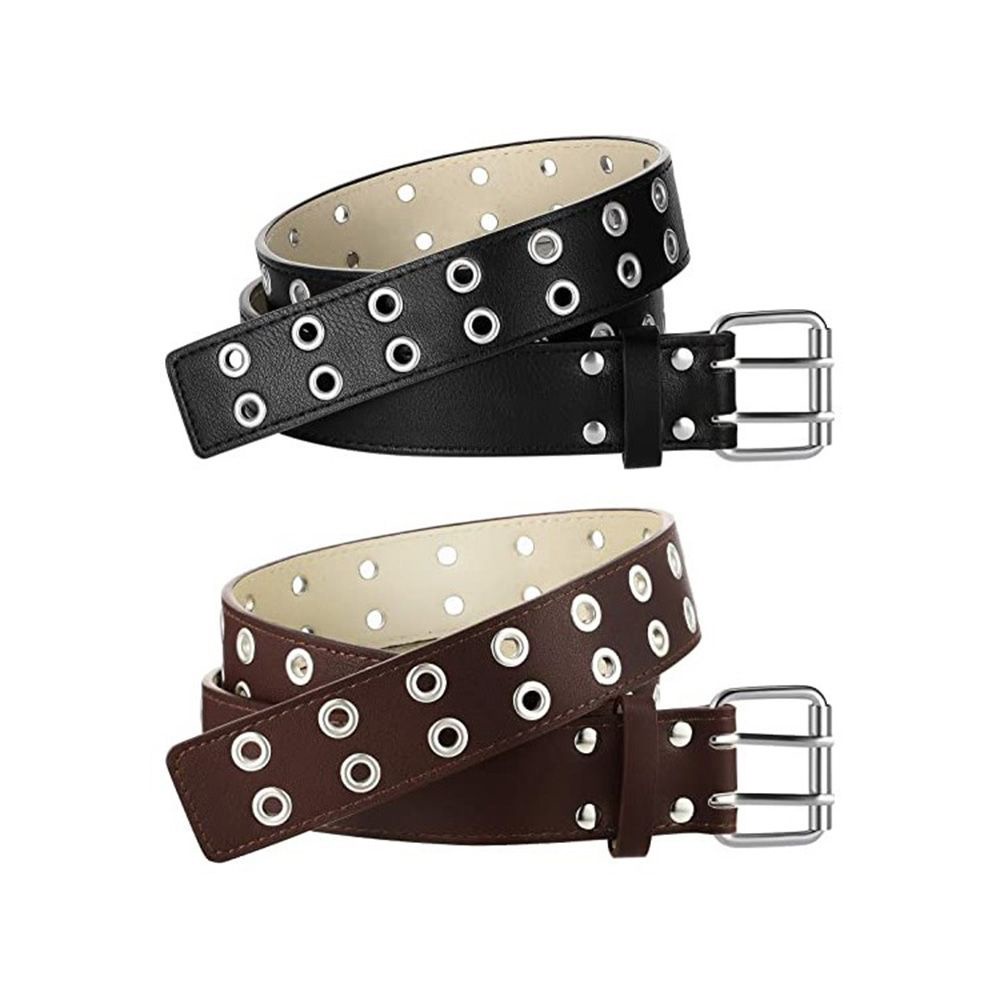 Thắt lưng da PU hai khóa cài phong cách punk thời trang cho nữ