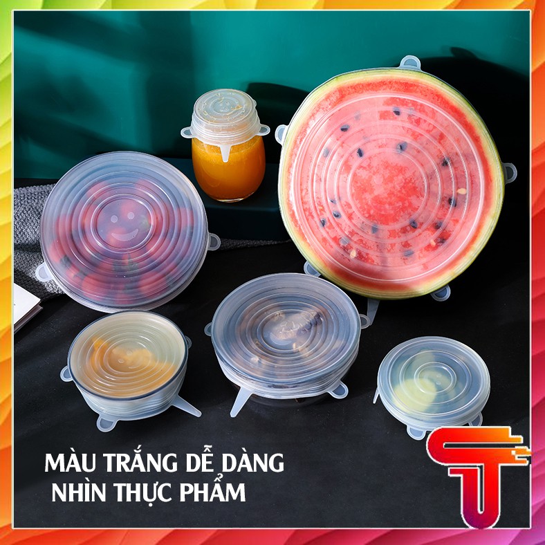 Bộ 6 màng bọc Silicon Thực Phẩm chịu nhiệt đa năng Thun Co Giãn Có Thể Điều Chỉnh Bộ Nắp Đậy Bếp - T3A1