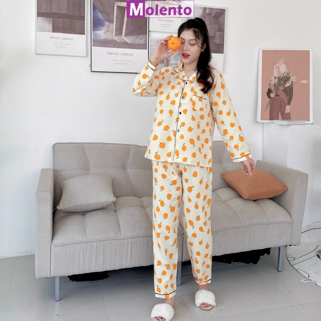 Đồ Ngủ Pijama Dài Tay MOLENTO Bộ Thu Đông Họa Tiết Hoa Quả Ngọt Ngào Tạo Cảm Giác Dễ Chịu Khi Mặc - M74