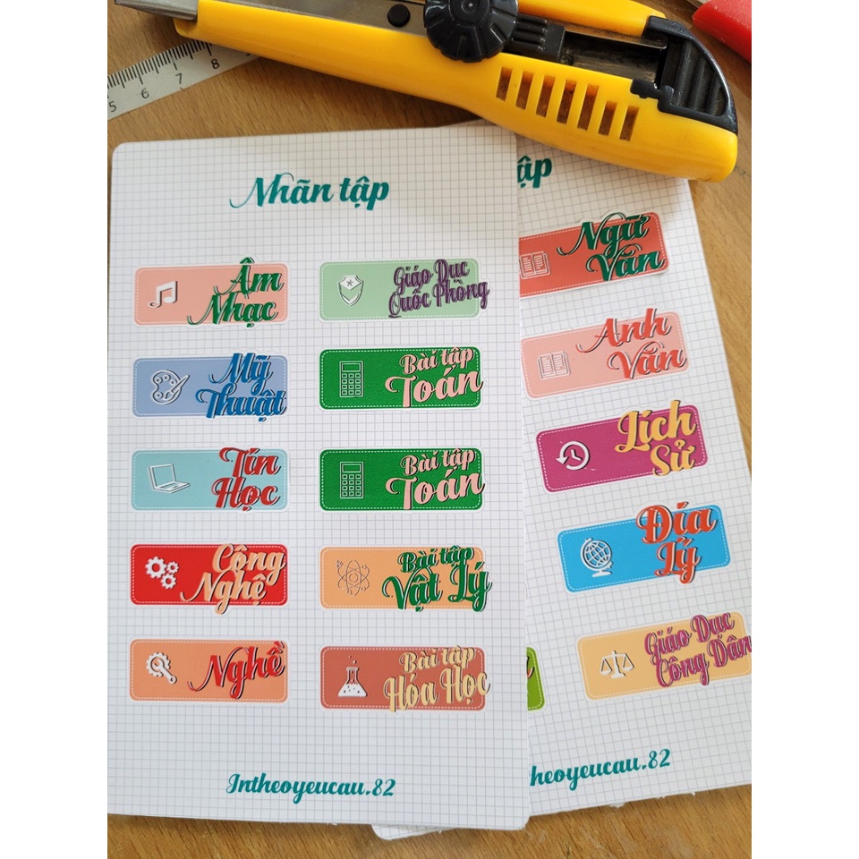 Sticker Nhãn Vở Môn Học, Phân Trang Môn Học, dán gáy sách