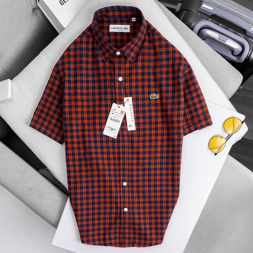 Áo sơ mi nam tay ngắn LC caro đỏ nho vải oxford xuất khẩu cao cấp - Đẳng cấp phái mạnh