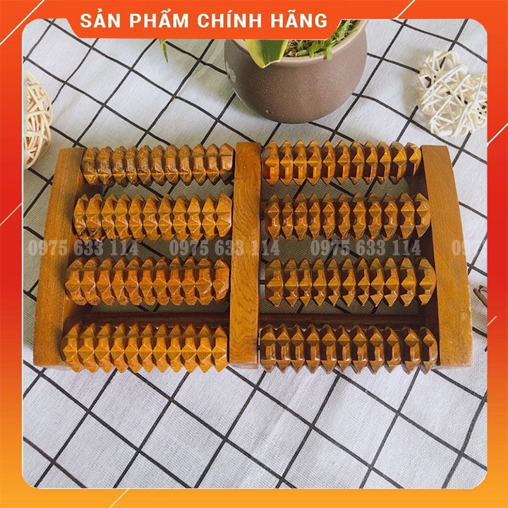 Bàn lăn chân gỗ FREESHIP Dụng cụ mát xa chân gỗ b'xanh tự nhiên 4 hàng nhỏ, bấm huyệt thư thái  (Bx3)