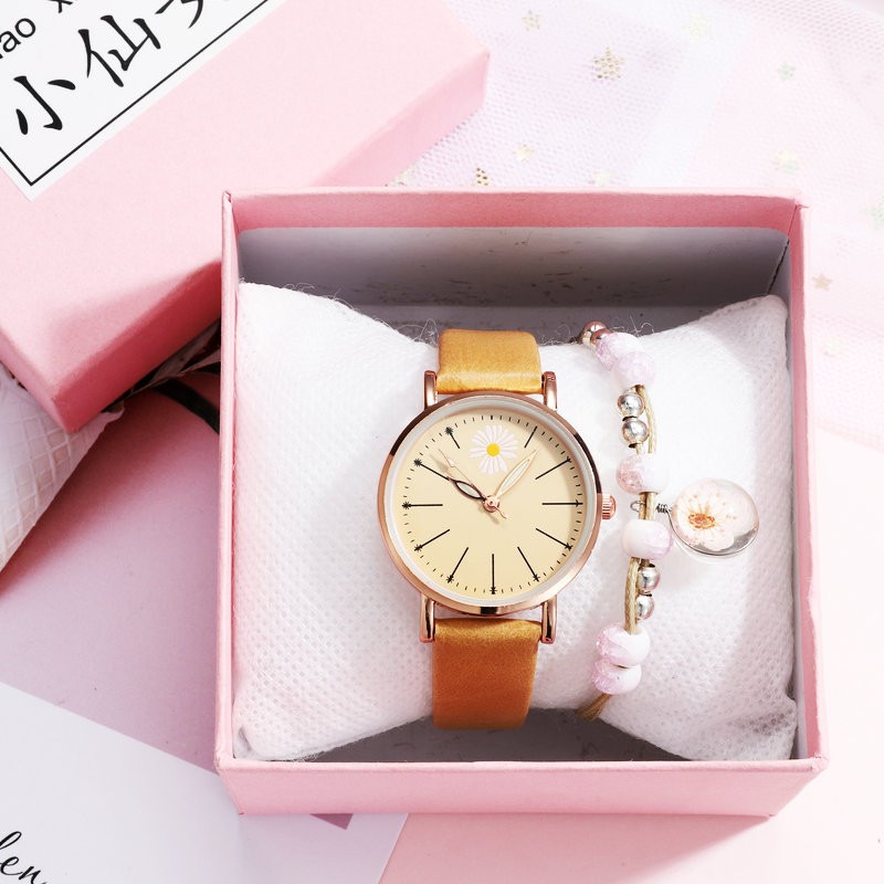 Đồng hồ thời trang nữ Mstianq MH03 dây da, họa tiết hoa cúc cực đẹp | BigBuy360 - bigbuy360.vn