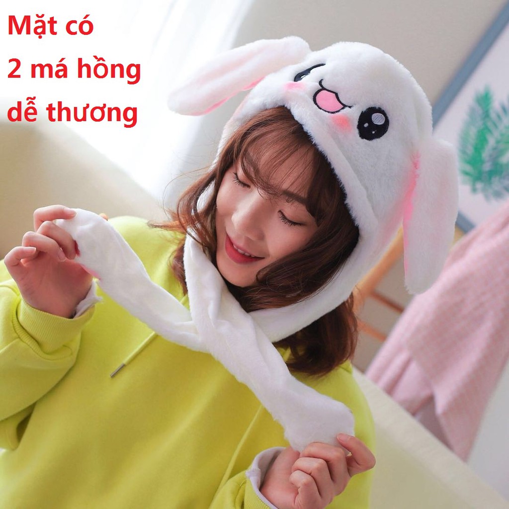 Nón tai thỏ giật mũ tai thỏ giật cử động 2 tai