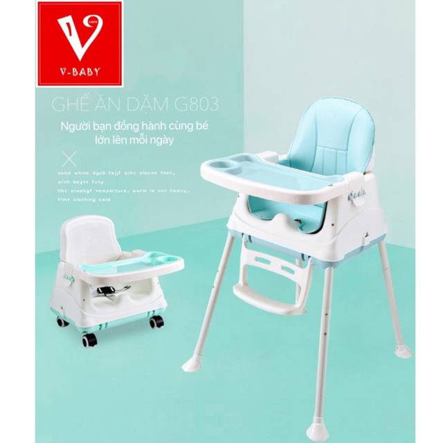 GHẾ ĂN DẶM CAO CẤP V- BABY 909 MẪU MỚI 2022 CÓ BÁNH XE GẤP GỌN NGÃ TỰA LƯNG VÀ V- BABY 808