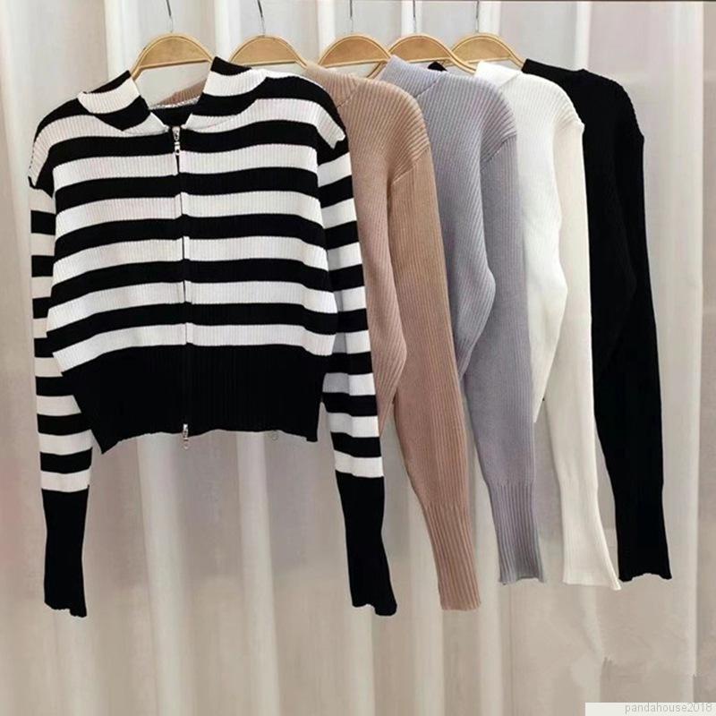 Áo khoác Cardigan dệt kim phối khoá kéo thiết kế dáng rộng thoải mái