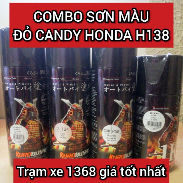 SƠN SAMURAI COMBO MÀU ĐỎ CANDY HONDA H138 GỒM 4 CHAI