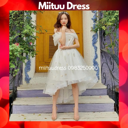 Váy trắng hoa nhí trễ vai babydoll dự tiệc sinh nhật kỉ yếu dạ hội xòe bèo công chúa xinh đẹp dễ thương NV6 Miituu