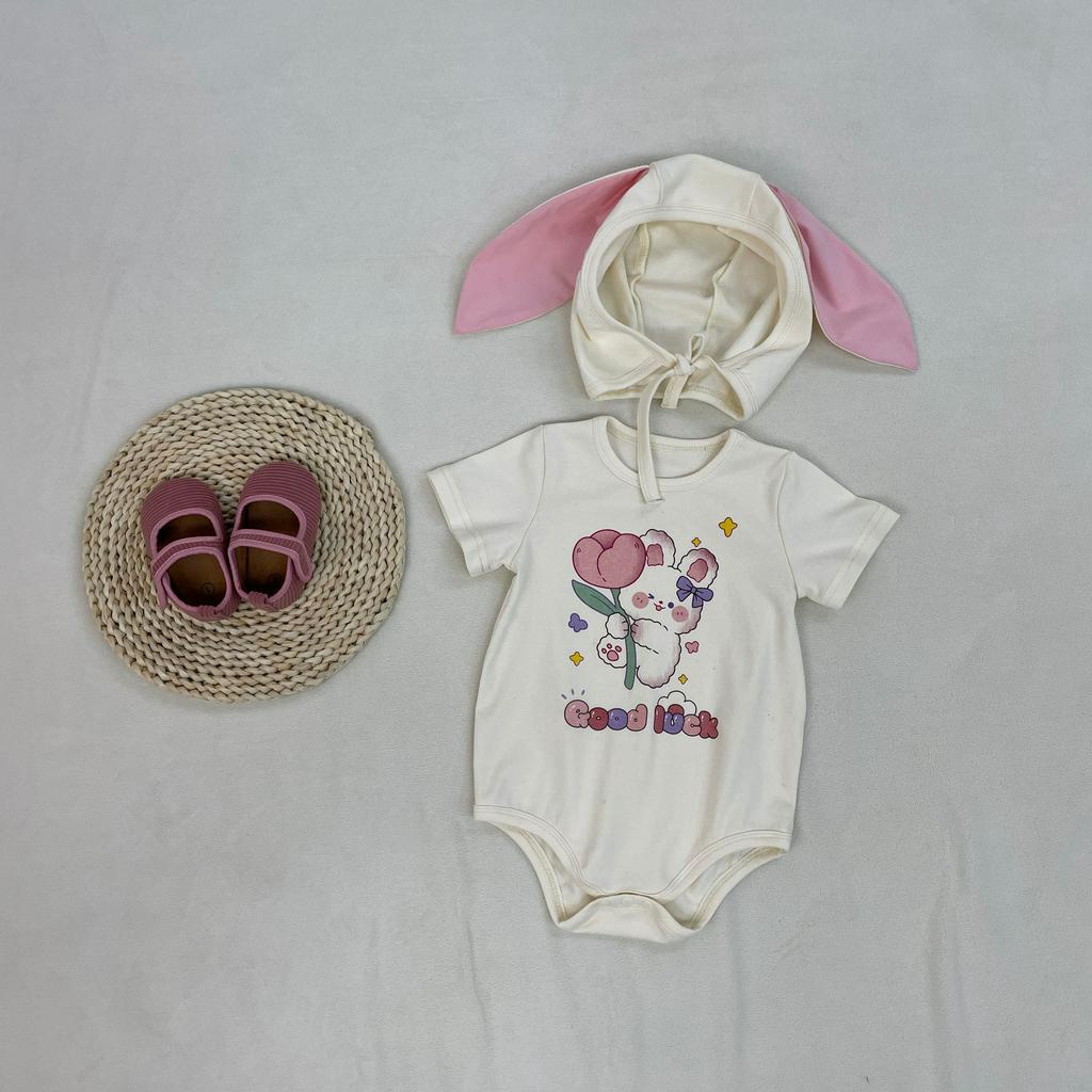 Bộ Áo Liền Quần Tay Ngắn In Hình Gấu Hoạt Hình Dễ Thương Thoải Mái Thời Trang Mùa Hè Cho Bé Trai Và Gái