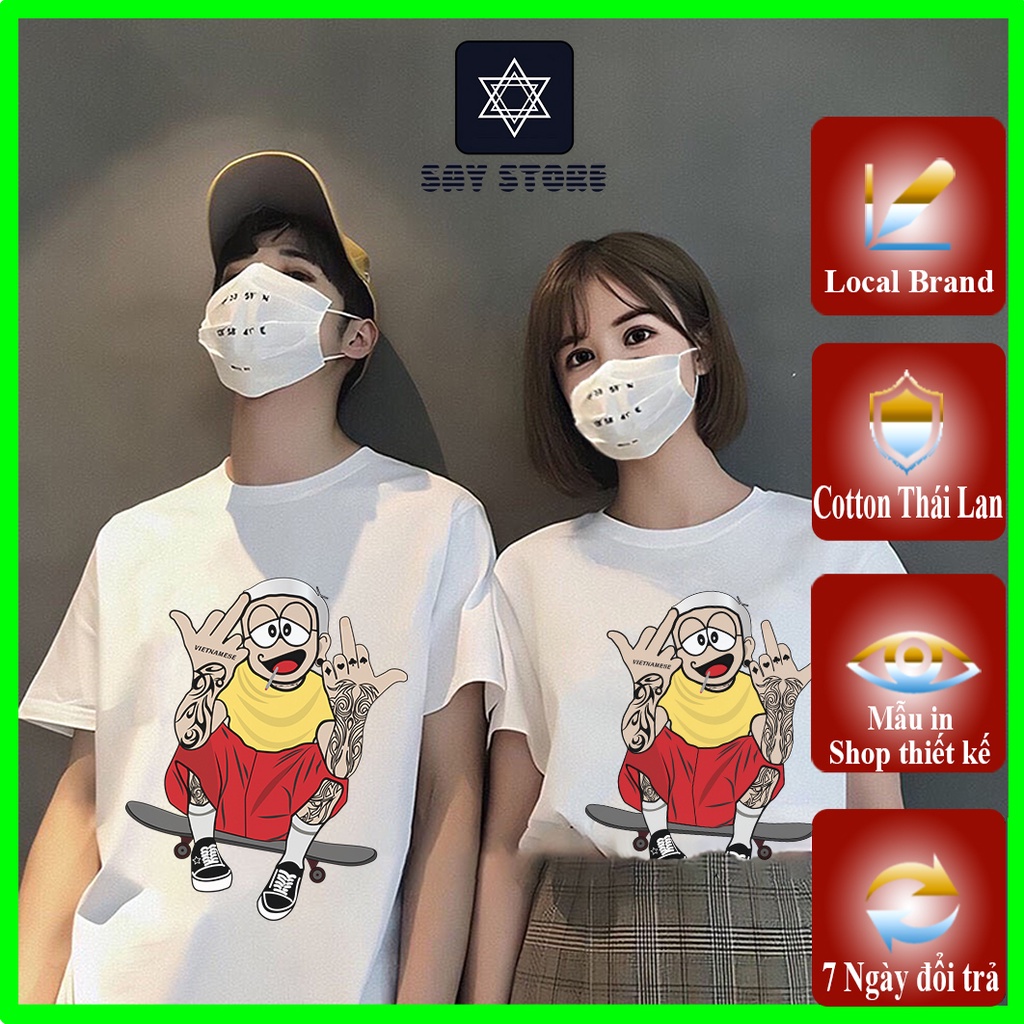 Áo thun Nobita Unisex màu trắng vải cotton Thái Lan ảnh shop chụp