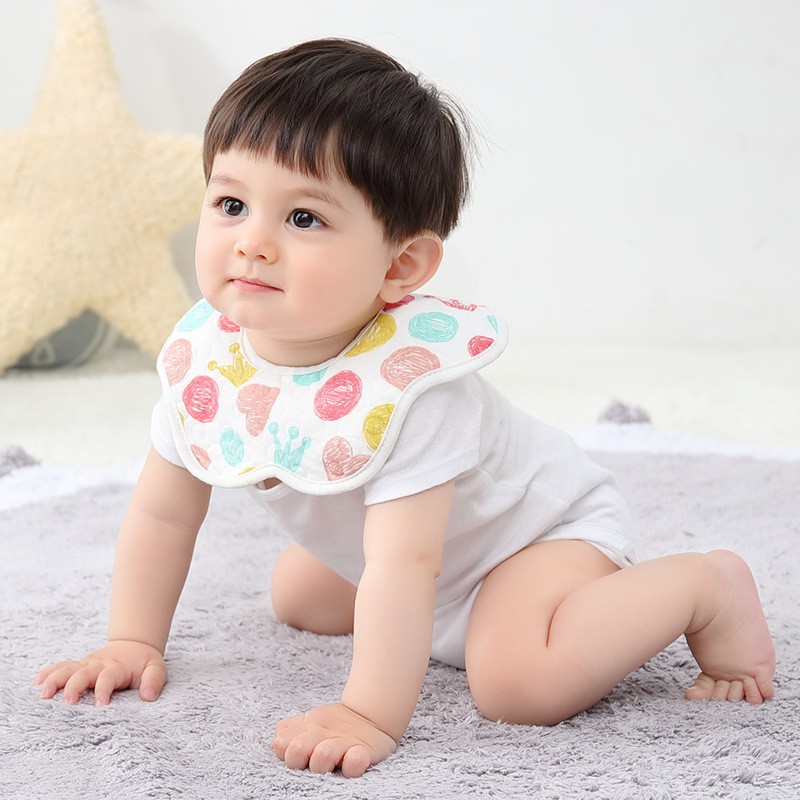 Yếm ăn dặm tròn xoay yếm dãi 360 cho bé chất liệu cotton mềm mịn thấm hút tốt nhiều màu sắc