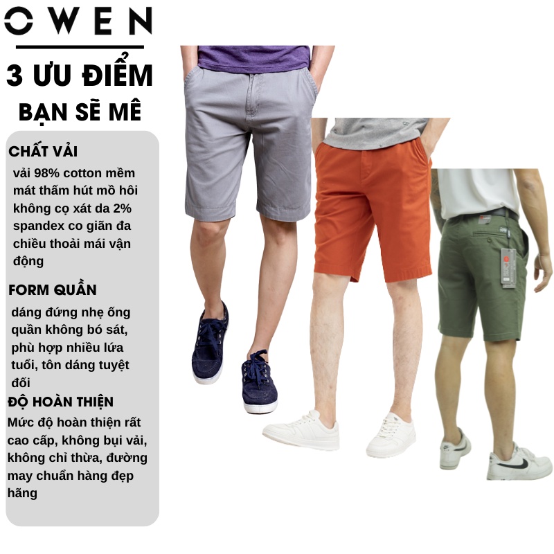 Quần short nam kaki Owen màu đen, chất liệu vải cotton cao cấp, co giãn, trẻ trung, dáng slimfit năng động