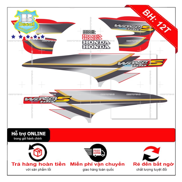 ( Quí khách vui lòng mang ra tiệm cho thợ dán ) Tem wave S 100 zin đỏ