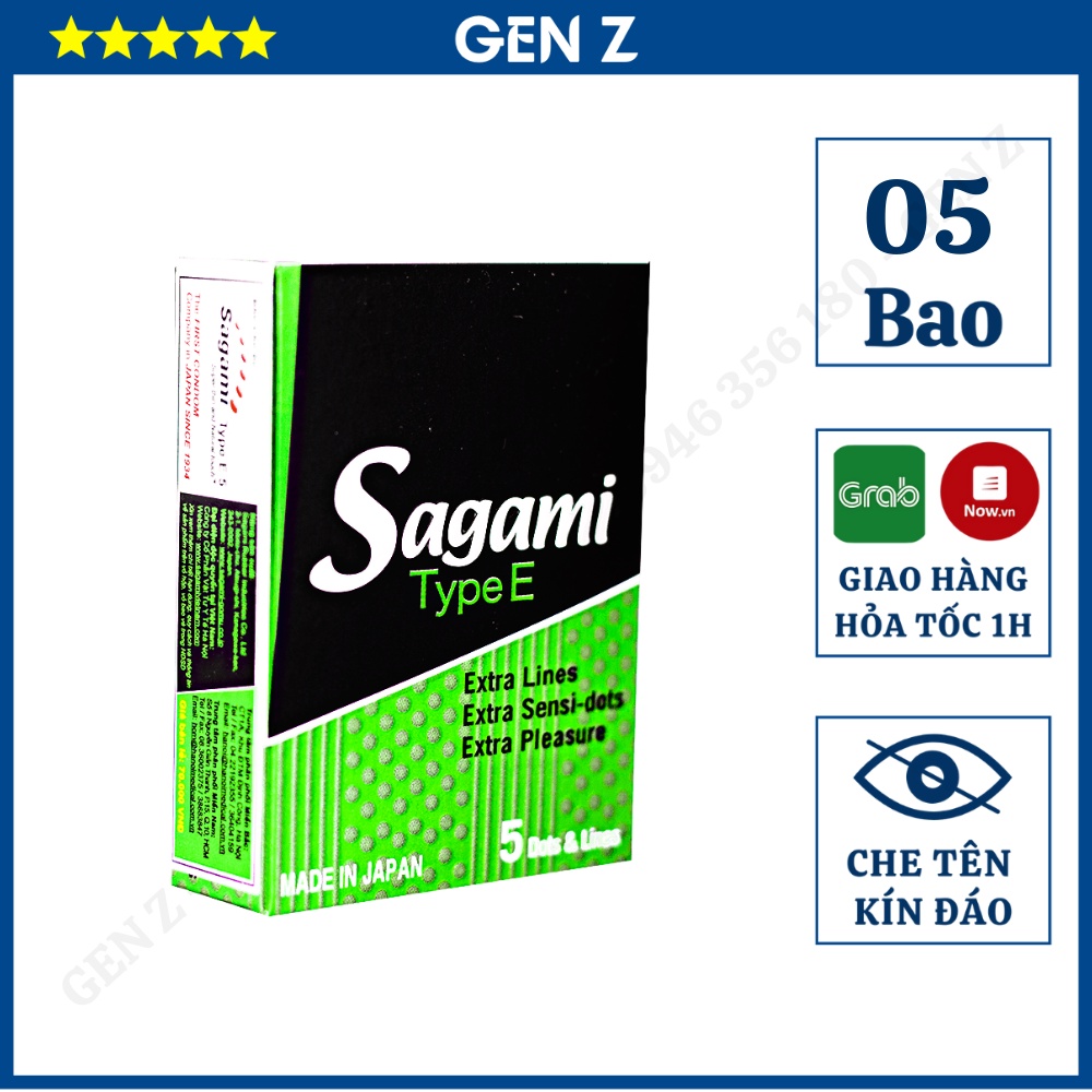 Bao Cao Su Sagami Type E Có Gai - BCS Gân Bi Tăng Khoái Cảm Kéo Dài Thời Gian - Hộp 5 Chiếc