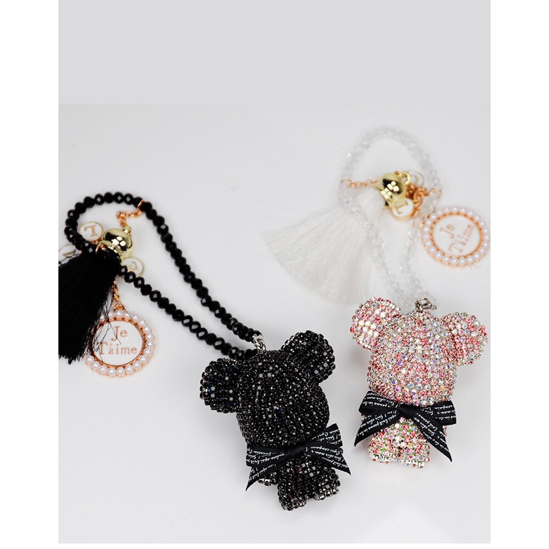 Dây Treo Hình Gấu Đính Đá Gắn Gương Chiếu Hậu Trang Trí Taplo Ô Tô