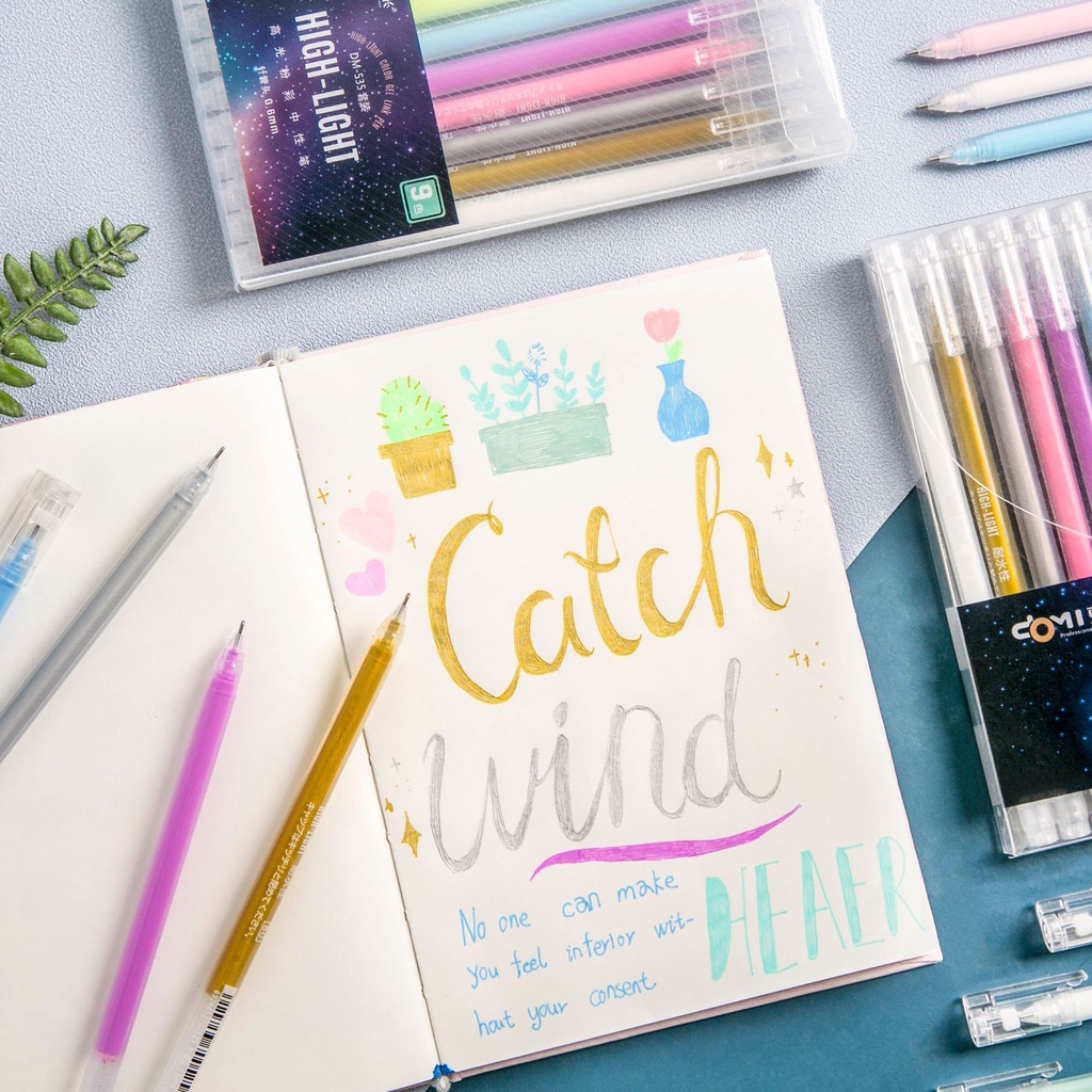 Bút Đánh Dấu Văn Phòng Phẩm 9 Màu Sắc Kích Cỡ Lớn Tiện Dụng