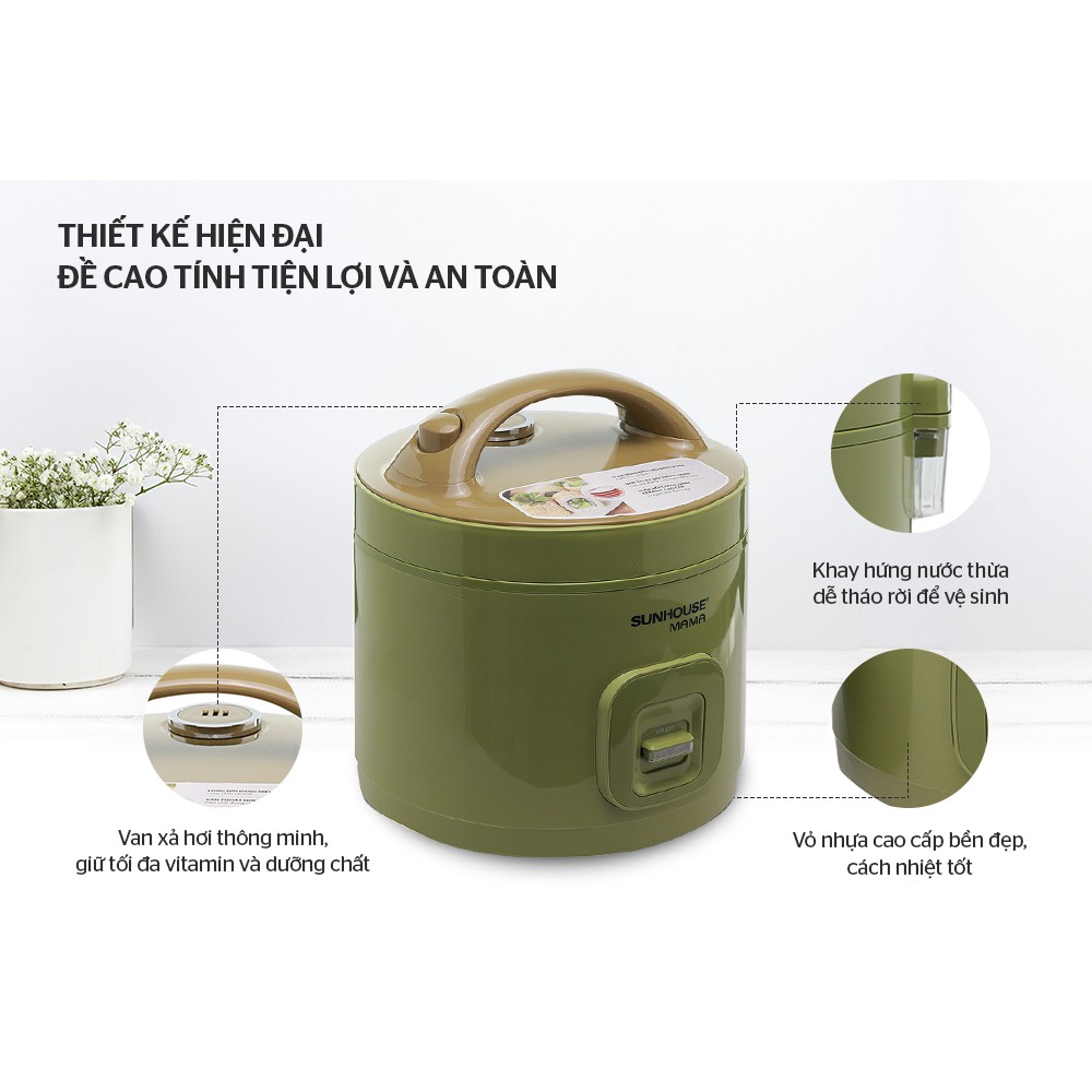 Nồi cơm điện 1.8L SUNHOUSE MAMA SHD8665G lòng nồi dày