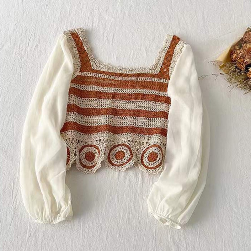 Áo Croptop Dệt Kim Cổ Vuông Phong Cách Boho Thời Trang Đi Biển Mùa Hè Cho Nữ