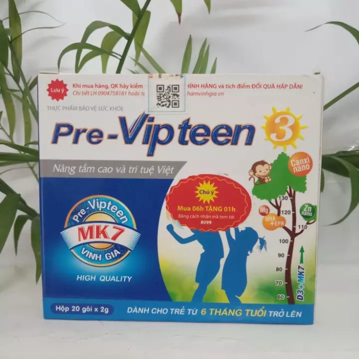 Gói uống Pre-Vipteen 3 - Hỗ trợ phát triển chiều cao, trí não cho trẻ (Hộp 20 gói)