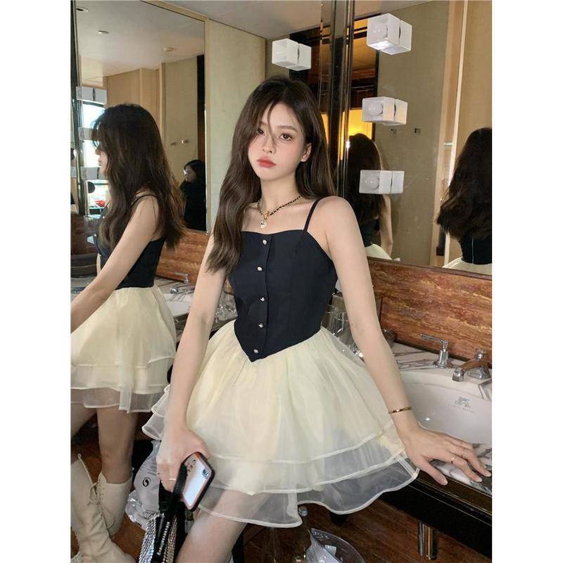 Set Đầm Tutu Công Chúa Phối Lưới + Áo Khoác Thắt Nơ Eo Phong Cách Pháp Thời Trang Cho Nữ