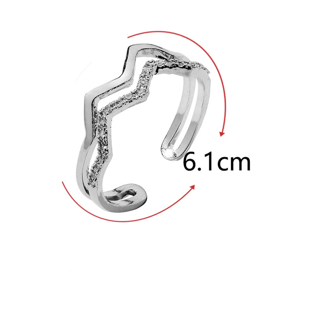 Nhẫn mở thiết kế sóng đôi khảm đá zircon thời trang