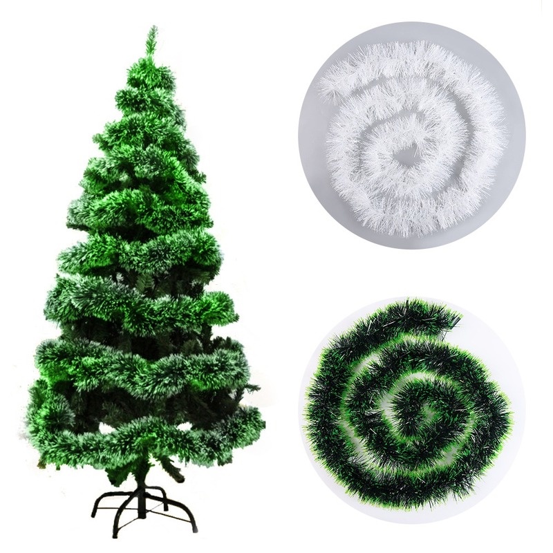 Dây Ruy Băng PVC Màu Trắng Xanh Lá Đậm Treo Tường Trang Trí Giáng Sinh Nhà Cửa DIY 200CM